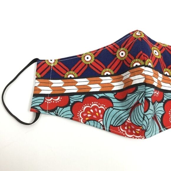 2/$15 - Striped Mask, Blue/Red Face Mask w/Flowers Stripes, Filti Filter - Picture 5 of 14